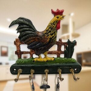 Mid Century Vintage Cast Iron Rooster Key Holder Granny Core Wall Plaque
